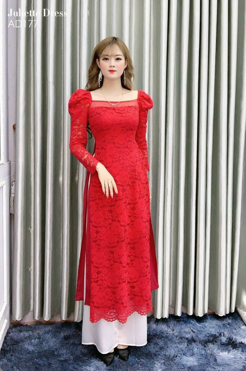 Set Áo Dài Cách Tân Ren Cổ Vuông - av368